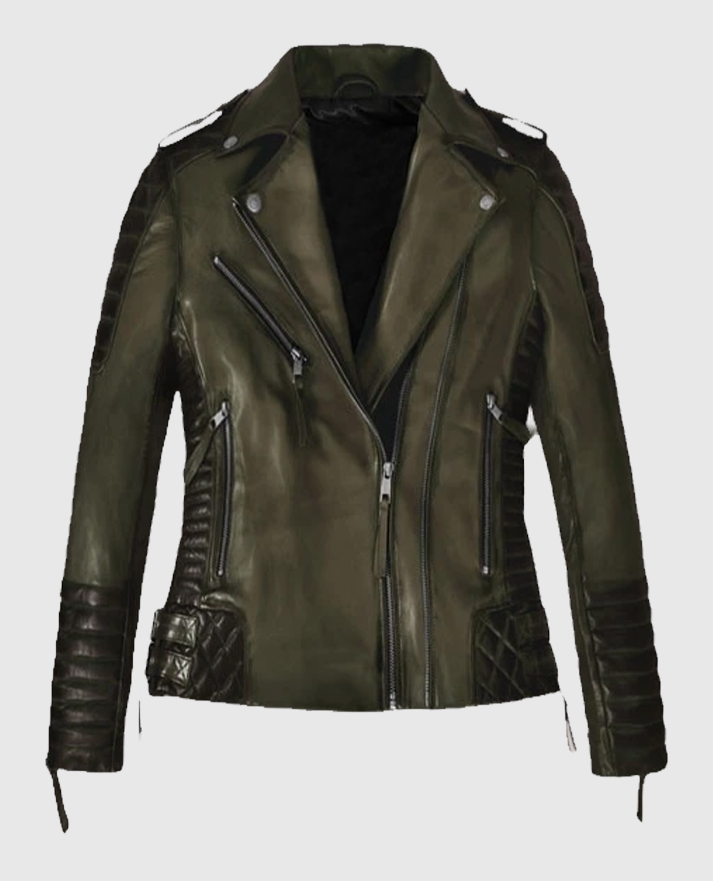 Women's Charlotte Burnt Olive Leather Jacket